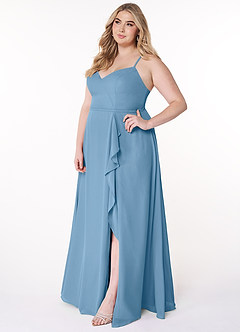 Azazie Naeem Bridesmaid Dresses Steel Blue A-Line V-Neck Ruffle Chiffon Dress image10
