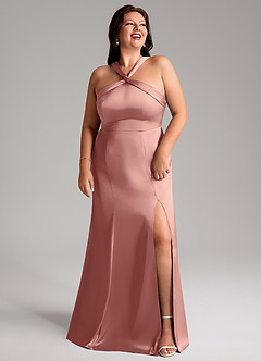 Azazie Rue Bridesmaid Dresses Rosette A-Line Pleated Stretch Satin Dress image11