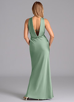 Azazie Lusinda Brautjungfernkleider Meerjungfrau-Linie Schulterfrei Stretch-Satin Kleid Agave image7