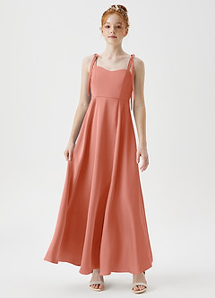 Azazie Rosey Junior Coral A-Line Sweetheart Neckline Stretch Satin Dress image4