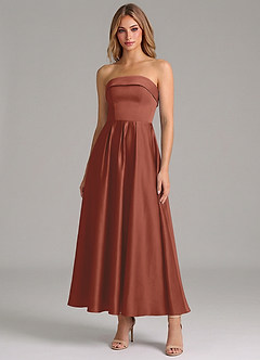 Azazie Lucienne Suknie dla druhen Linia A Pofałdowany Satyna elastyczna Długość kostki Sukienka image1