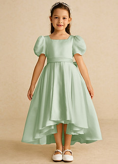 Azazie Zippy Flower Girl Dresses Dusty Sage A-Line with Sleeves Matte Satin Dress image3