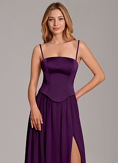 Azazie Cadence Bridesmaid Dresses Grape A-Line Corset Stretch Satin Convertible Dress image2