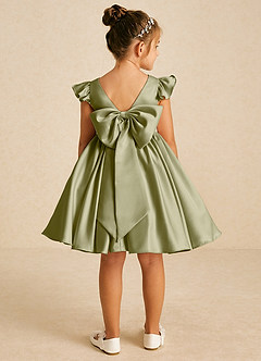 Azazie Tootsie Flower Girl Dresses Moss Green A-Line Bow Matte Satin Dress image2
