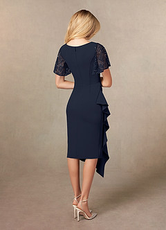 Azazie Eloise Mother of the Bride Dresses Dark Navy Sheath Pleated Stretch Crepe Dress image2
