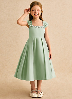 Azazie Yosemite Jurken voor bloemenmeisjes Baljurk Jurk van Mat Satijn Sweetheart Halslijn Stoffige Salie image5