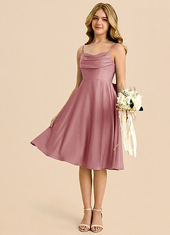 Azazie Bear Vestido de Rosa Polvorienta de Satén Elástico de Corte en A con Escote de Corazón image4