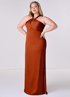 Barbie ♥ Azazie Bridesmaid Dresses Paprika Sheath Stretch Satin Dress image9