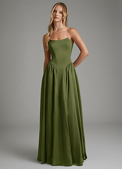 Azazie Arden Robes de demoiselle d'honneur Robe Trapèze en Satin extensible Corset Olive image4