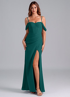 Azazie Asha Bridesmaid Dresses Peacock Sheath Off the Shoulder Chiffon Convertible Dress image7