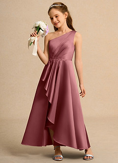 Azazie Taffy Junior Formal Jurken voor bloemenmeisjes A-Lijn Jurk van Mat Satijn Kant Amethist image3