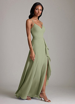 Azazie Naeem Bridesmaid Dresses Pistachio A-Line V-Neck Ruffle Chiffon Dress image4