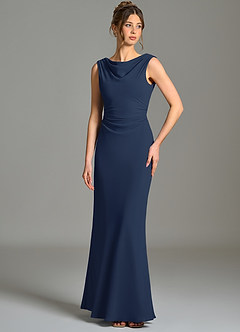 Azazie Kieryn Bridesmaid Dresses Dark Navy Mermaid Pleated Chiffon Dress image1