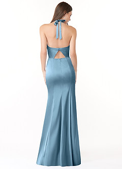 Azazie Emeria Bridesmaid Dresses Steel Blue Mermaid Pleated Stretch Satin Dress image2