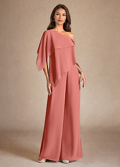 Azazie Halima Mother of the Bride Dresses Salmon Pink Jumpsuit/Pantsuit Side Slit Chiffon Dress image7