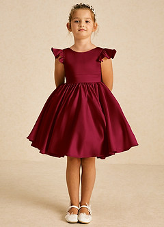 Azazie Tootsie Flower Girl Dresses Burgundy A-Line Bow Matte Satin Dress image3