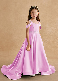 Azazie Jodi vestidos de niña de las flores Vestido de Rosa Caramelo de Satin Mate de Corte En A image3