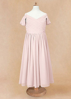 Azazie Chelle Robe Demoiselle D'honneur Fillette Robe Trapèze en Mousseline de soie Plissé Rose Pâle image6