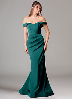 Azazie Everly Vestidos de damas de honor Vestido de Pavo Real de Satén Elástico de Corte Sirena Convertible con Vestidos sin tirantes image3
