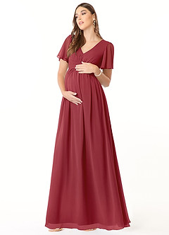 Azazie Verna Maternity Bridesmaid Dresses A-Line V-Neck Ruched Chiffon Floor-Length Dress image3