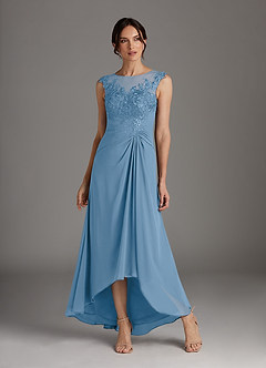 Azazie Endora Final Sale Steel Blue A-Line Scoop Lace Chiffon Dress image1