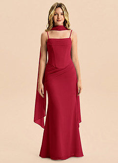 Azazie Sorrel Junior Scarlet Mermaid Pleated Chiffon Dress image1
