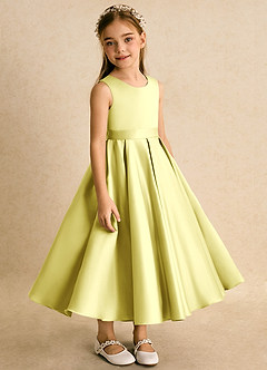 Azazie Junebuj Blumenmädchenkleider Ballkleid Plissee Matte Satin Kleid Zitronensorbet image5