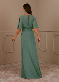 Azazie Oksana Mother of the Bride Dresses Eucalyptus A-Line V-Neck Pleated Chiffon Dress image3