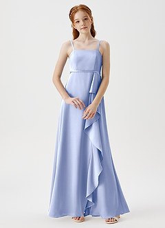 Azazie Kaylee Junior Robe Trapèze en Satin extensible avec ceinture Eis image1