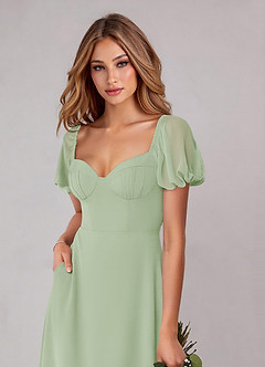 Azazie Fatima Bridesmaid Dresses Dusty Sage A-Line with Pockets Chiffon Dress image6