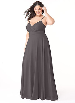 Azazie Avelina Bridesmaid Dresses Steel Grey A-Line V-Neck Pleated Chiffon Dress image8