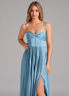 Azazie Tyla Bridesmaid Dresses Steel Blue A-Line Sweetheart Neckline Stretch Satin Dress image8