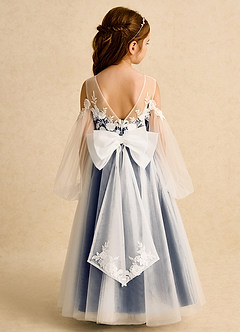 Azazie Zimi Robe Demoiselle D'honneur Fillette Robe Princesse en Tulle Encolure en Forme de Cœur Bleu Marine Foncé image8