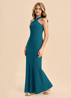 Azazie Doretta Junior Ink Blue Sheath Pleated Chiffon Dress image4