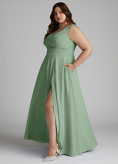 Azazie Karina Bridesmaid Dresses Matcha A-Line Pleated Chiffon Dress image8
