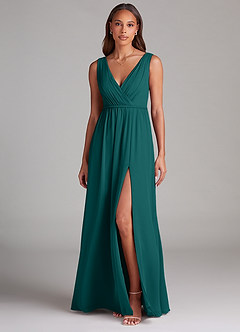 Azazie Tanicia Bridesmaid Dresses Peacock A-Line Pleated Chiffon Dress image1