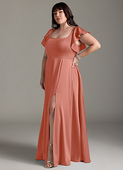 Azazie Bondi Bridesmaid Dresses Salmon Pink A-Line Bow Stretch Satin Dress image9