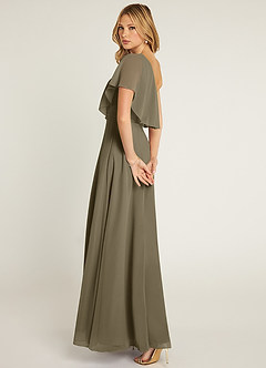 Azazie Lizzy Vestidos de damas de honor Vestido de Verde Sauce de Gasa de Corte en A con Hombro unilateral image6