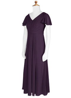 Azazie Peony Junior Robe Trapèze en Mousseline de soie Plissée Prune image8