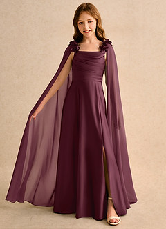Azazie Rosita Girls Formal 플라워 걸 드레스 A라인 플리츠 매트 새틴 플로어 길이 드레스 image1
