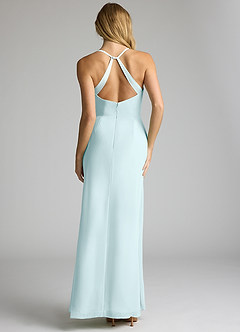 Azazie Becca Bridesmaid Dresses Sea Glass Sheath V-Neck Chiffon Dress image5