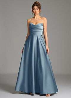 Azazie Ayla Abiti da Damigella Abito A-Line in Raso Elasticizzato Corsetto Blu Polveroso image3
