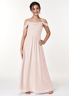 Azazie Alivia Junior Rose Petal A-Line Off the Shoulder Chiffon Dress image1