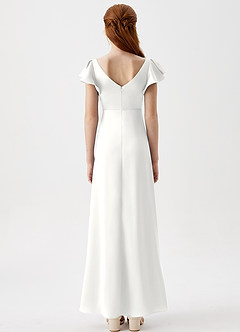Azazie Omari Junior White A-Line Pleated Stretch Satin Dress image7