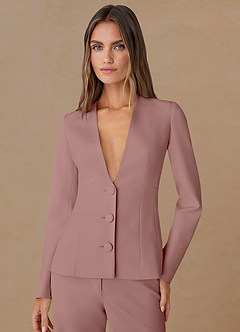 front Elara Dusty Rose Refined Weave Tailored Blazer
