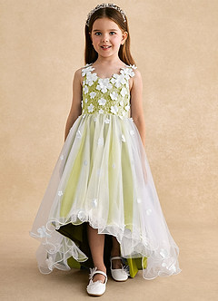 Azazie Celia Robe Demoiselle D'honneur Fillette Robe Trapèze en Tulle Dentelle Citronnelle image7