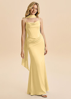 Azazie Sorrel Junior Robe Sirène en Satin extensible Drapé Beurre image1