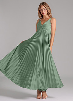 Azazie Raychelle Brautjungfernkleider A-Linie Plissee Stretch-Satin Kleid Matcha image2