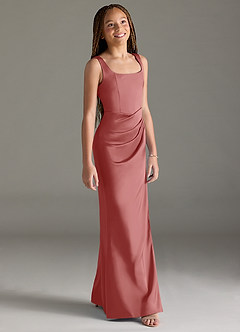 Azazie Mero Junior Antique Rose Mermaid Pleated Stretch Satin Dress image3