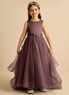 Azazie Lior Flower Girl Dresses Espresso Ball-Gown Pleated Tulle Dress image2